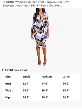 Geometric Print Bodycon Midi Dress in Blue & Brown Mauve Sexy Size Medium New